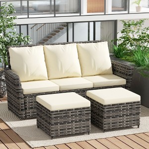 TiramisuBest 3-Piece Outdoor PE Wicker Patio Furniture Set with 2 Ottomans, All-Weather Conversation Set for Porch/Backyard/Balcony (Light Gray) - 1 of 4