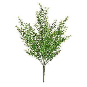 Vickerman 22" Artificial UV Coated Bush with Mini Purple Flowers and Boxwood Greenery. - 1 of 4