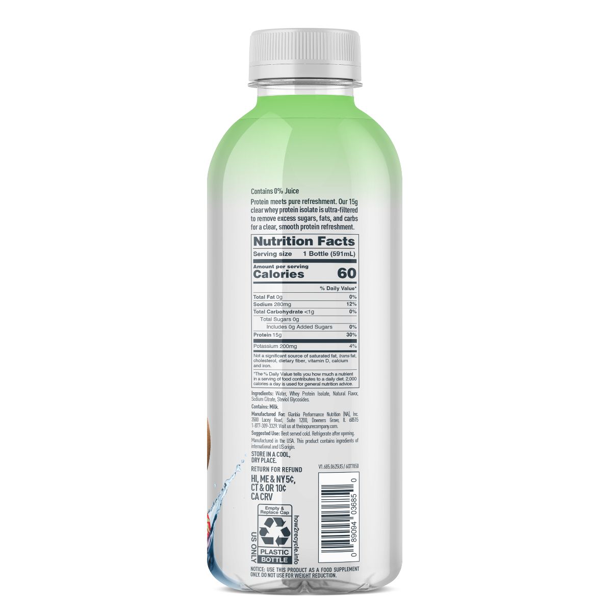 Isopure Strawberry Kiwi 15g Clear Protein Water with Electrolytes - 20 fl oz: Non-Caffeinated - thumbnail 2