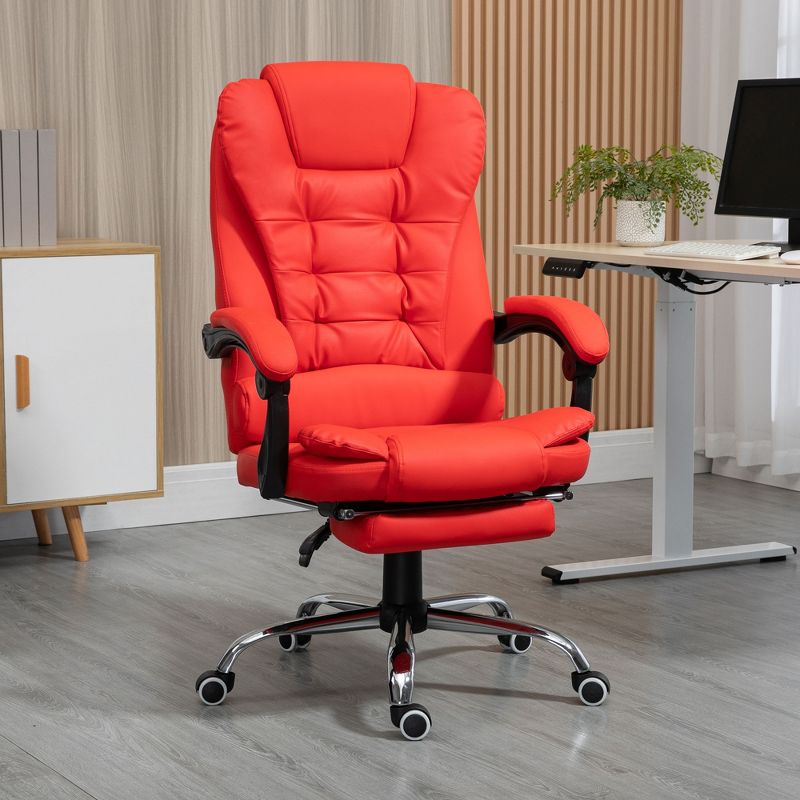 HOMCOM High-Back Executive Office Chair with Footrest, PU Leather Computer Chair with Reclining Function, Armrest, Red, 3 of 7