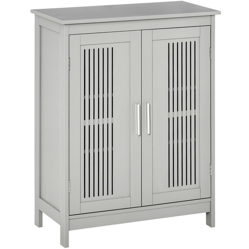 kleankin Modern Bathroom Floor Cabinet, Free Standing Linen Cabinet, Storage Cupboard with 3 Tier Adjustable Shelves, Gray, 1 of 7