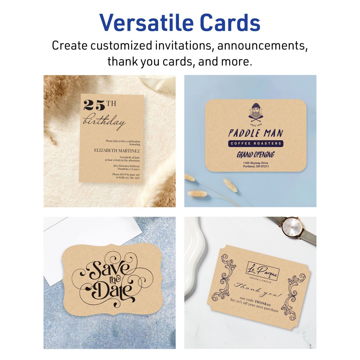 Avery Kraft Brown Invitation Cards, 5" x 7" Rectangle Scalloped Edge - thumbnail 3