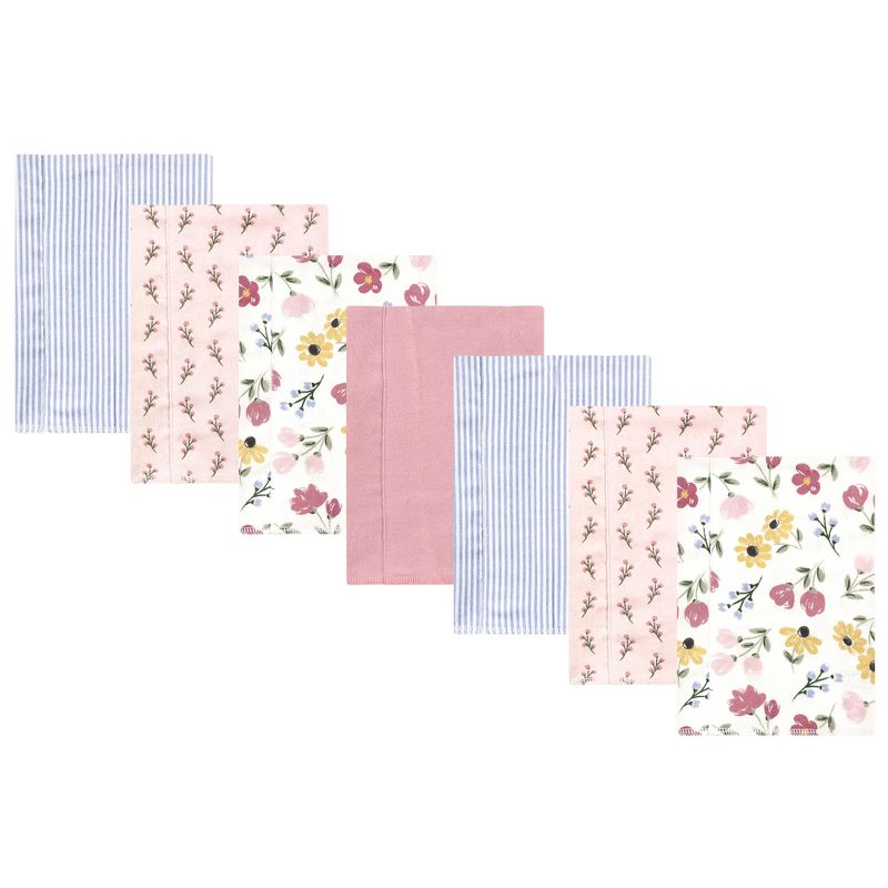 Hudson Baby Infant Girl Cotton Flannel Burp Cloths, Soft Painted Floral 7 Pack, One Size, 1 of 7
