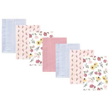 Hudson Baby Infant Girl Cotton Flannel Burp Cloths, Soft Painted Floral 7 Pack, One Size