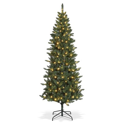 Pre-Lit Artificial Christmas Tree, Slim Pencil Xmas Tree with LED Lights, Artificial Holiday Trees, Christmas Decorations for Office, Home, Holiday