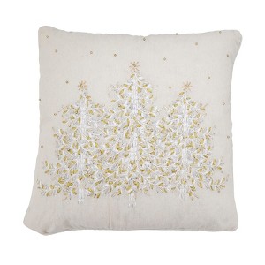 Saro Lifestyle Linen Blend Embroidered Christmas Tree Down Filled Throw Pillow - 1 of 2