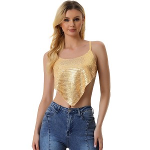 Allegra K Women's Party Spaghetti Straps Criss Cross Crop Sequin Camisoles - 1 of 4