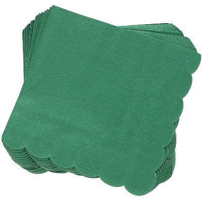 Juvale 100-Pack Scalloped Edge Disposable Cocktail Paper Napkins 5 x 5 In, Forest Green