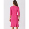 INSPIRE CHIC Women's Elegant Office 3/4 Sleeve Belted Slit Fishtail Sheath Dresses - 3 of 4
