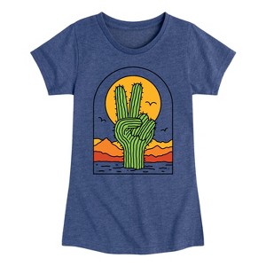 Girls' - Instant Message - Cactus Peace Sign Fitted Short Sleeve Graphic T-Shirt - 1 of 4
