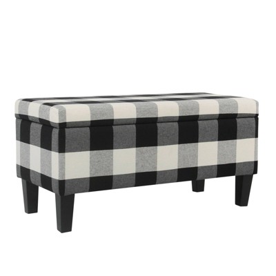 Wooden Bench with Hinged Storage Black/White - Benzara