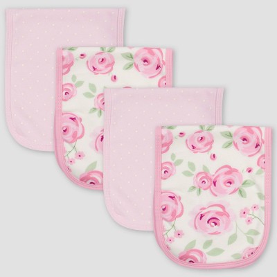 Gerber Baby Girls' 4pk Floral Burp Cloth - Pink/White