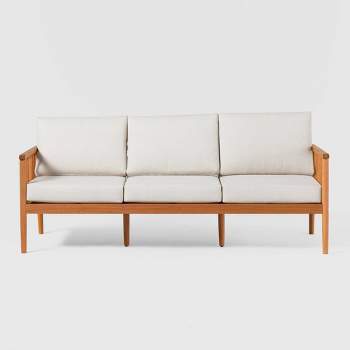 Saracina Home Modern Boho Eucalyptus Outdoor Spindle Sofa with Cushions
