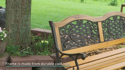 Sunnydaze 49" Black Cast Iron and Wood Outdoor Bench