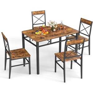 Zevemomo 5-Piece Dining Table Set, Dining Table Set for 4, , with 4 Curved Backrest Chairs, Compact Dining Set for Small Spaces & Kitchen-Brown - 1 of 4