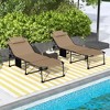 Okak 2 PCS Folding Chaise Lounge with Side Pocket&Face Hole,Adjustable Tanning Chair Sunbathing Chaise with Reclining Back for Deck,Pool&Beach,Beige - 2 of 4
