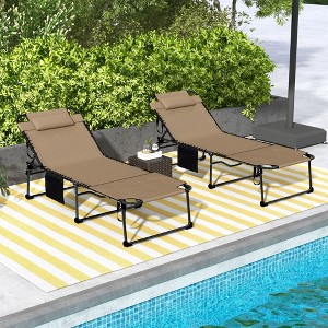 Kumasinova 2PCS Folding Chaise Lounge with Side Pocket & Face Hole, Adjustable Reclining Tanning Chairs for Deck, Pool & Beach, Beige - 1 of 4