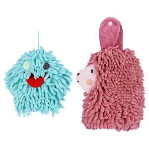 REGALWOVEN 2 Packs Cute Cartoon Alpaca Fuzzy Ball Hand Drying Hanging Ball Towels for Bathroom 7" x 7"/7" x 11" - 1 of 4