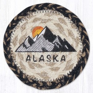 Earth Rugs Alaska Round Braided Coaster – 5"x5" Rustic Jute Accent with Printed Mountain & Wildlife Scene - 1 of 3