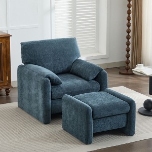 HYLEORY Chenille 36.41'' Accent Chair with Ottoman,Comfy Oversized Seat Lounge Chair Upholstered Armchair for Living Room Bedroom Office Apartment - 1 of 4