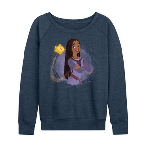 Women's - Disney - Asha & Her Star Lightweight French Terry Wide Neck Long Sleeve Shirt - 1 of 4