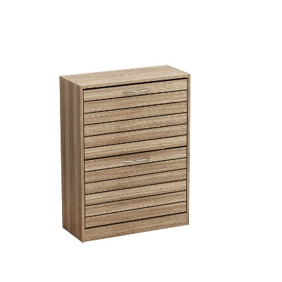 Natural Wood Shoe Storage Cabinet with Louver Doors and Flip Drawers