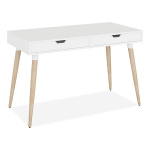 Workspace by Alera Scandinavian Writing Desk, 47.24" x 23.62" x 29.53", White/Beigewood - 1 of 4