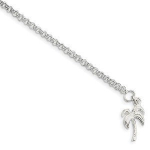 Black Bow Jewelry Sterling Silver Palm Tree Double Link Cable Chain Anklet - 1 of 4
