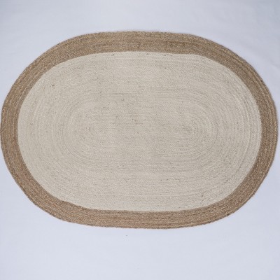 Maxax Jute Hand Braided Zigzag Stitch Natural Fibers Farmhouse Style Area Rug For Dining Room Living Room Kitchen, Off White/Natural