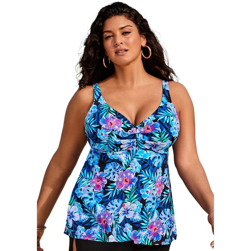Swimsuits for All Women's Plus Size Bra Sized Sweetheart Underwire Tankini Top, 1 of 2