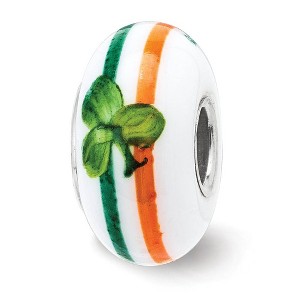Black Bow Jewelry Fenton Sterling Silver Hand Painted The Irish Glass Bead Charm - 1 of 4