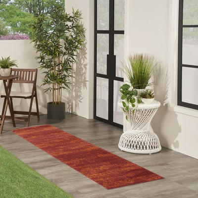 Vibrant Red Abstract Easy-Care Synthetic Runner Rug 2'x6'