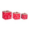 Transpac Metal 12 in. Red Christmas Embossed Design Boxes Set of 3 - 3 of 4