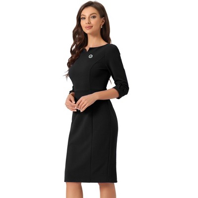 Allegra K Women's Sleeveless V Neck Business Office Belt Pencil Dresses  Black Medium