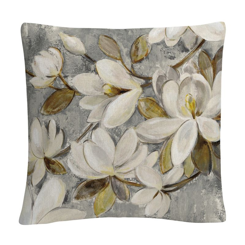 Trademark Fine Art - Silvia Vassileva 'Magnolia Simplicity Neutral Gray' 16 x 16 Decorative Throw Pillow, 1 of 5