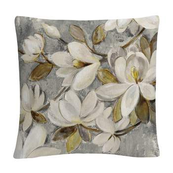 Trademark Fine Art - Silvia Vassileva 'Magnolia Simplicity Neutral Gray' 16 x 16 Decorative Throw Pillow