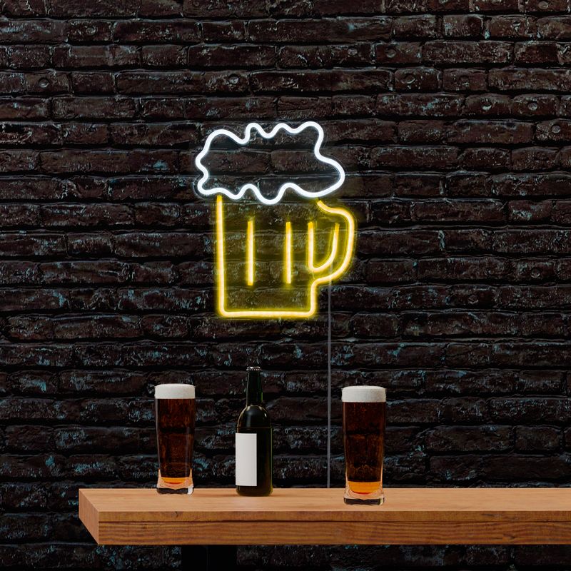 Northlight 13" Yellow and White LED Neon Style Beer Mug Wall Sign, 1 of 4