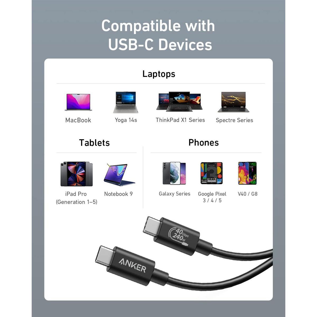 Anker USB C Cable(3.3FT, 240W), USB 4 Data Cable - thumbnail 6
