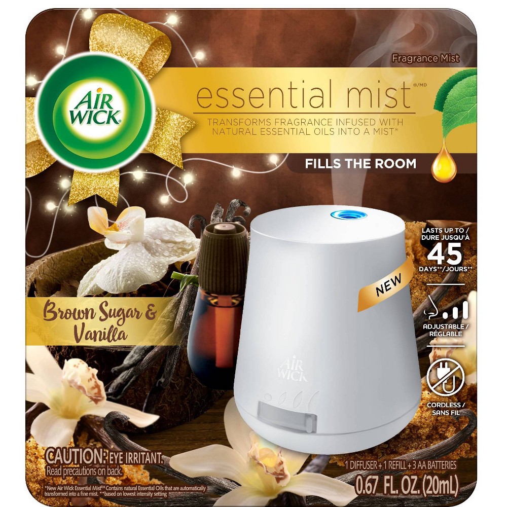 Air Wick Plug in Essential Mist Starter Kit  Brown Sugar and Vanilla  Essential Oils Fall Scent  Fall décor