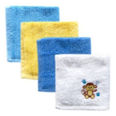 Luvable Friends Baby Boy Super Soft Cotton Washcloths, Blue Monkey, One Size
