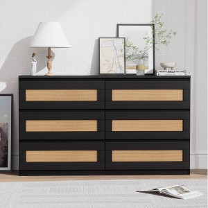 Zstar Rattan 6 Drawer Dresser for Bedroom, Nursery, Entryway, Apartments - 1 of 4