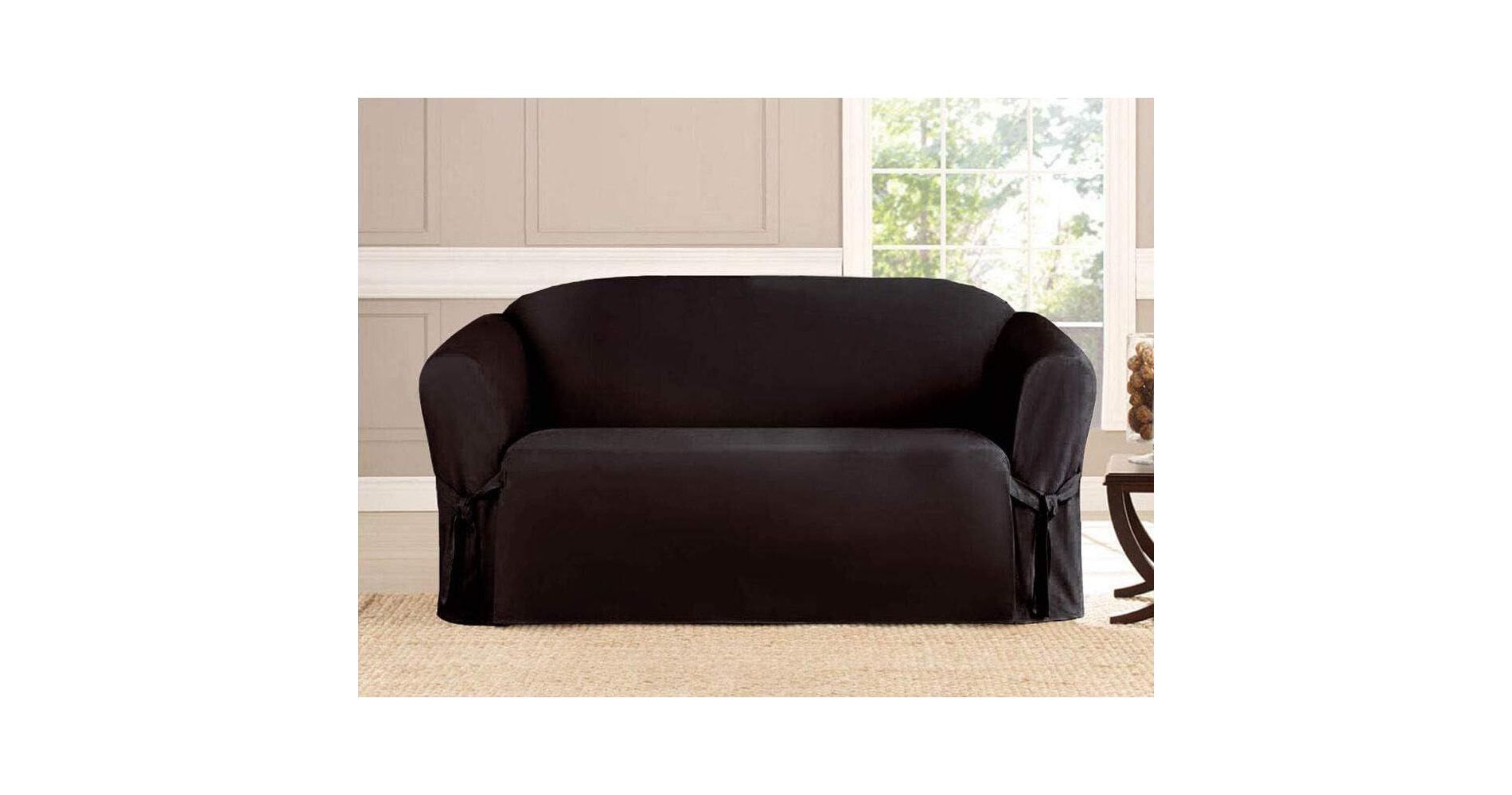 Linen Store Ultra Soft Microsuede 58"x 73" Furniture Slipcover Loveseat Cover – Black