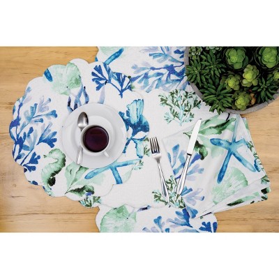 C&F Home Bluewater Bay Coastal Sea Life Cotton Quilted Round Reversible Placemat Set of 6