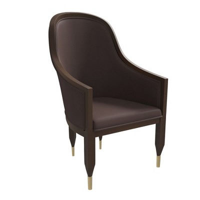 LeisureMod Dining Chair Upholstered in Leather Ripple Back Design with Rubberwood Frame and Legs with Gold Accents Elara Collection