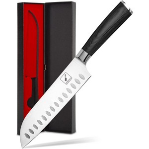 imarku Santoku Knife 7 inch Kitchen Knife Ultra Sharp Asian Knife, German HC Stainless Steel 7Cr17Mov, Ergonomic Pakkawood Handle, Black - 1 of 4