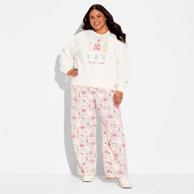 Women's Nutcracker Print Fleece Graphic Pants - Off-White