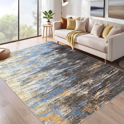 Modern Abstract Rug, Large Washable Low-Pile Non-Slip Carpet for Living Room, Bedroom, Indoor Floor Mat