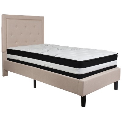 Flash Furniture Roxbury Panel Tufted Upholstered Platform Bed and Pocket Spring Mattress