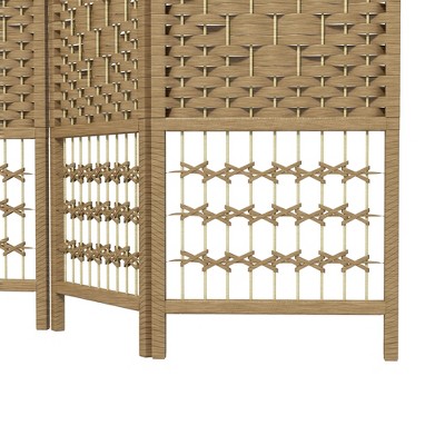 Natural Handwoven 4-Panel Folding Room Divider