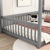 TIRAMISUBEST Twin/Full Size Canopy Frame Floor Bed with Fence and Guardrails, Pine Wood 4-Poster Canopy Bed Montessori Bed - 4 of 4